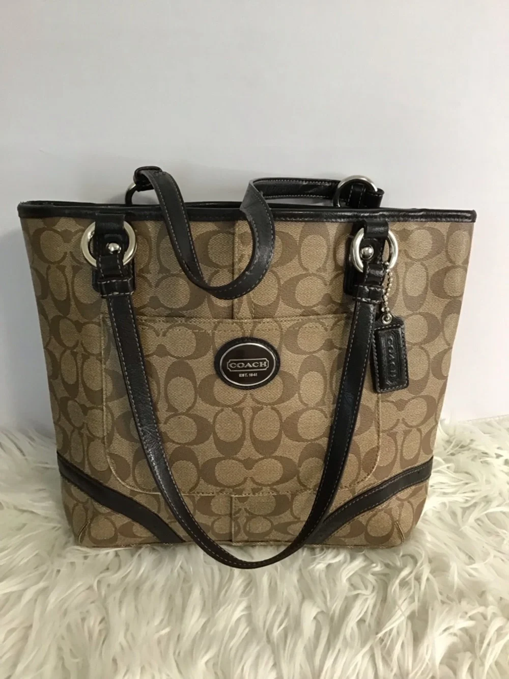 Coach Peyton Signature Logo Heritage Handbag Tote BrownVintage Y2K